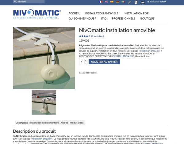 Nivomatic régulateur de niveau d'eau pour piscine